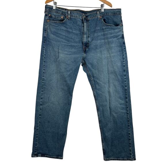 Levis 505 Jeans Mens 42x30 Blue Regular Straight Mid Rise Dark Wash Denim - Picture 1 of 10